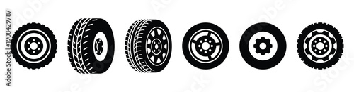 Vector set illustration of spare tire icons. Simple transport silhouette icon design collection.