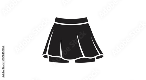 A minimalist black silhouette depicts a flared skirt likely a pleated or a line design on a white background