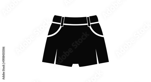 A simple black silhouette depicts a pair of women s shorts featuring a high waisted design and pocket details