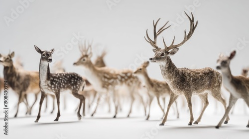 Elegant Herd of Fallow Deer: A Captivating Wildlife Depiction on White