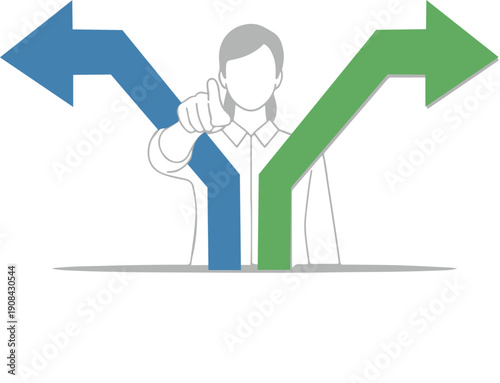 Woman with Option A and B Arrows Flat Vector for Career Decision, business blogs, HR recruitment materials, leadership training, and personal growth presentations.