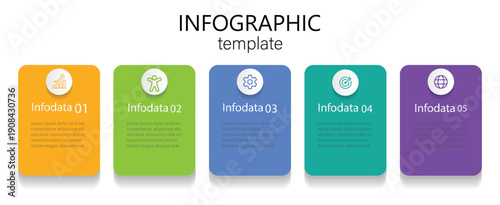 Rectangle concept for infographic with 5 steps, options, parts or processes. Infographic design template. Creative vector illustration for business.  