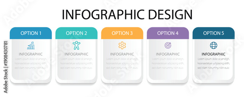Presentation business infographic template with 5 options . Can be used for process diagrams, presentations, workflows. Vector illustration abstract background.  