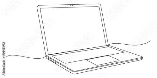 Continuous single line drawing of an open laptop computer on a Transparent background, symbolizing digital technology, work, education, and online connection. Vector, illustration