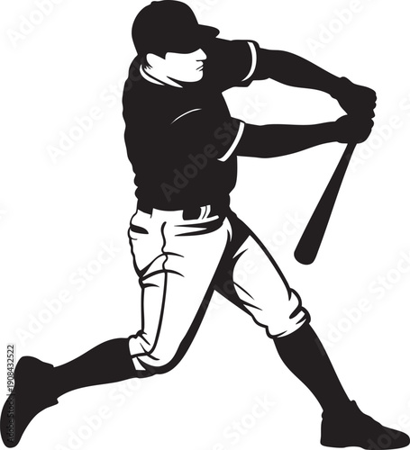 Baseball player swinging bat silhouette dynamic action pose sport illustration