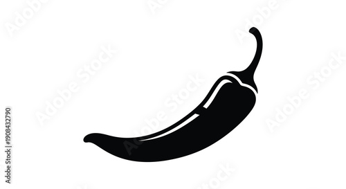 A striking black silhouette of a single chili pepper showcasing its curved form and vibrant shape silhouette