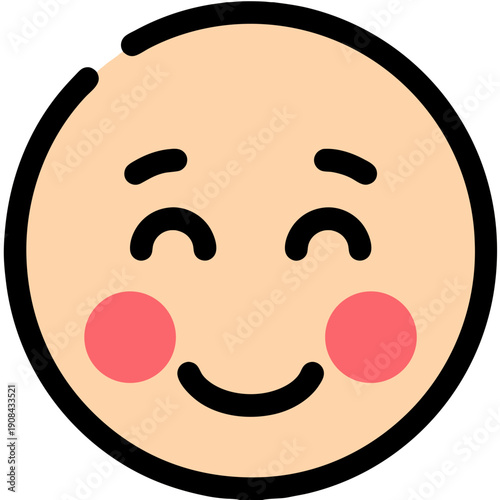 Blushing Happy Face Vector Illustration, Simple Flat Design Icon Representing Shyness, Contentment, and Positive Emotion for Digital Communication and Social Media