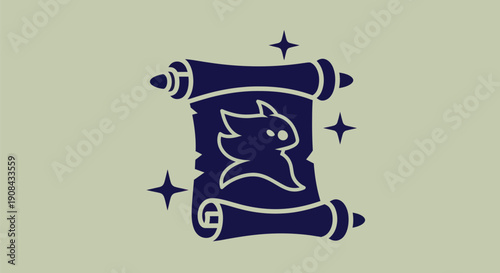 Scroll with icon and stars illustration