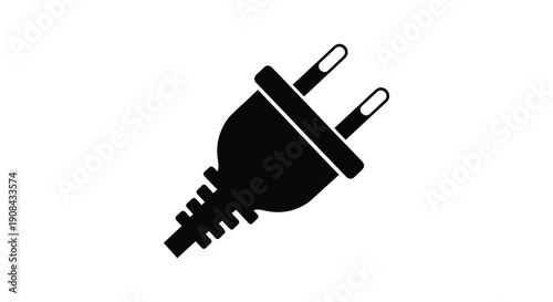 A stark black silhouette of a standard electrical plug showcasing its prongs and form silhouette high quality professional