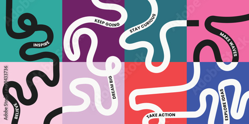 Modern Abstract Line Art Posters with Motivational Words and Bold Colors