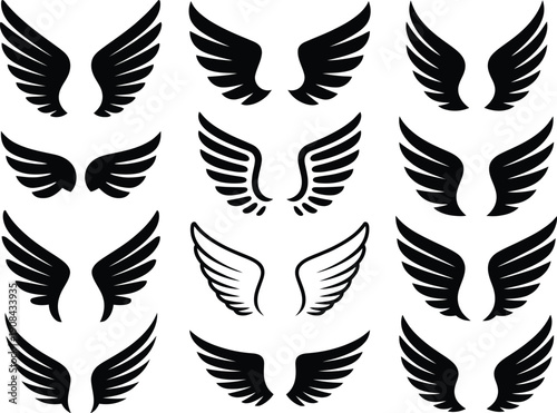 Wings Vector Illustration, Angel Bird Feather Wings Symbol, Freedom Concept, Tattoo Design, Logo Icon, Black and White Artwork