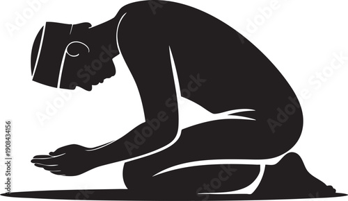 Silhouette of person praying on transparent background, religious and spiritual symbol for worship design