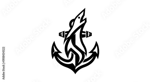 Shark anchor symbol black and white design