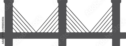Minimalist suspension bridge with cables and pillars isolated on transparent background