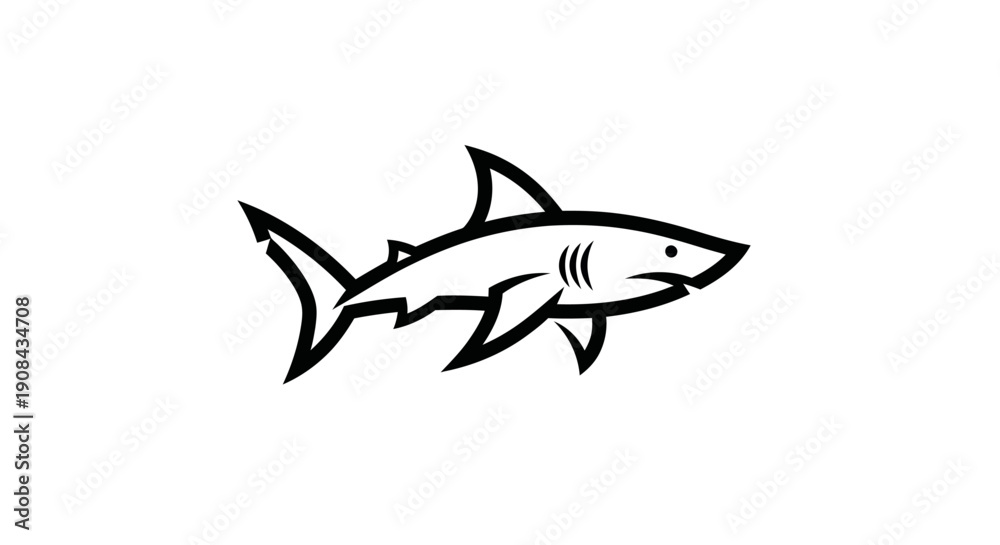 Fototapeta premium Shark illustration in black and white
