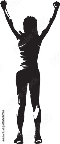 Victory silhouette with raised fists isolated on transparent background