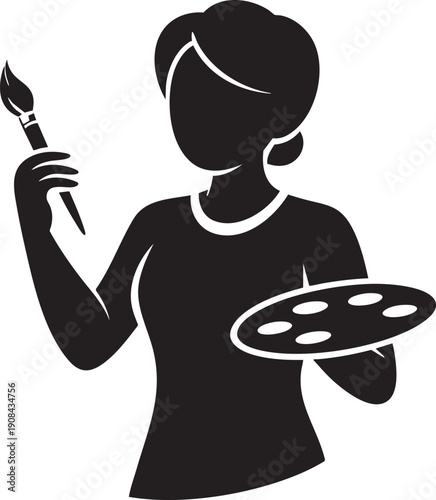 Artist woman painting with brush and palette creative hobby art skill profession vector