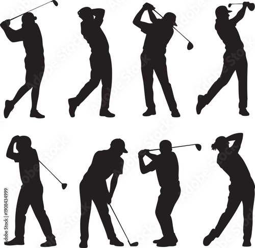Silhouette of golfer swinging club during game on checkered background