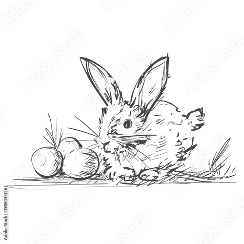 Cute little bunny with egg. Sketch