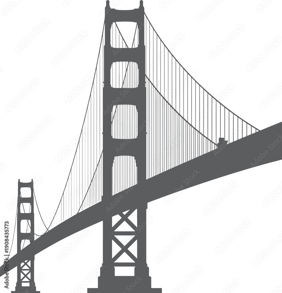 Fototapeta premium Minimalist line art of the golden gate bridge isolated on transparent background