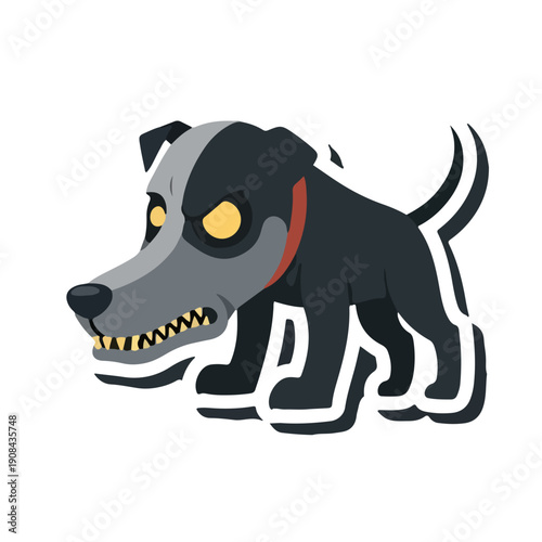 Aggressive Dark Dog Cartoon Vector Illustration Fanged Teeth Scary Monster Pet