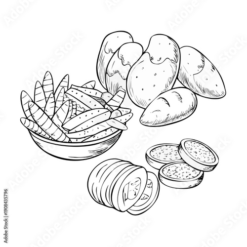 Delicious potato chips and burgers ready to eat