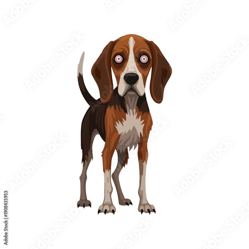 Exaggerated Cartoon Beagle Dog Standing with Wide Shocked Eyes