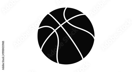 A graphic depiction of a black basketball with prominent white lines outlining its segmented panels high quality professional