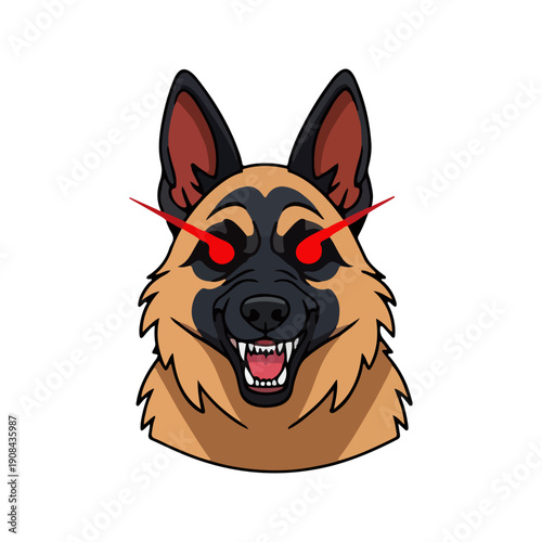 Evil German Shepherd Dog Head Mascot Illustration with Laser Eyes