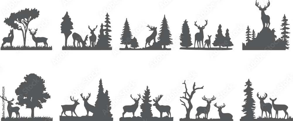 Obraz premium Nature wildlife silhouette collection in minimalist style isolated on transparent background