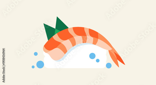 Shrimp sushi illustration on white rice