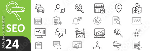 Seo optimization and digital marketing icons set