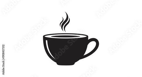 A simple black and white illustration depicts a steaming cup of coffee or tea showcasing warmth high quality