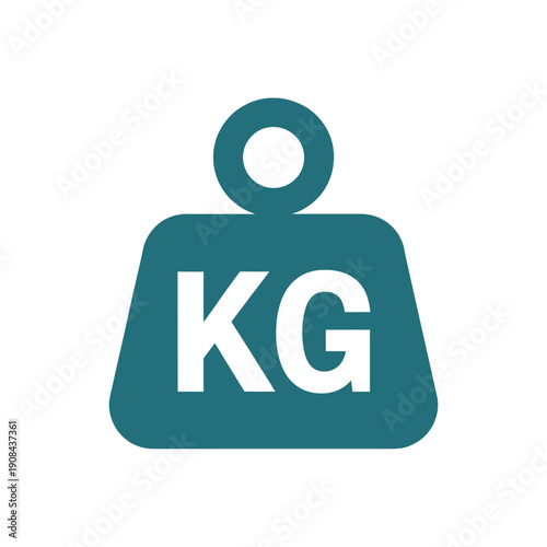 A teal icon depicting a weight scale with the letters kg displayed