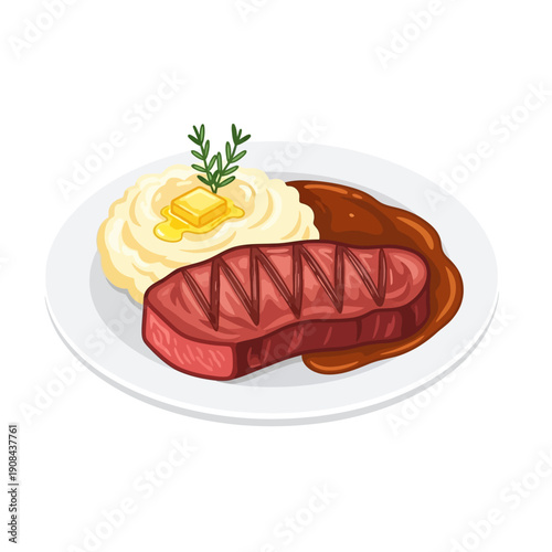 Grilled Steak with Mashed Potatoes, Gravy, and Butter