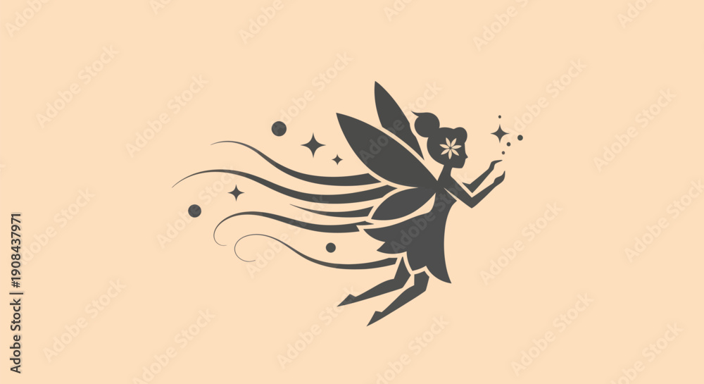 Obraz premium Silhouette of a flying fairy with stars