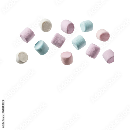 Assorted marshmallows floating On Transparent Background