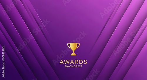 Purple backdrop with gold trophy and awards text
