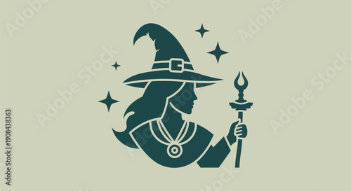 Silhouette of a witch with magical staff