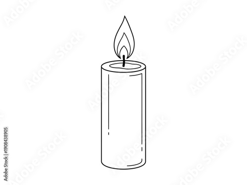 Tall, cylindrical candle with a lit flame in simple line art, perfect for creating ambiance or signaling hope
