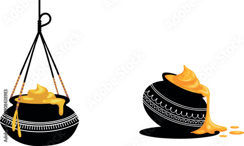 Lord Krishna with Dahi Handi Butter Pots