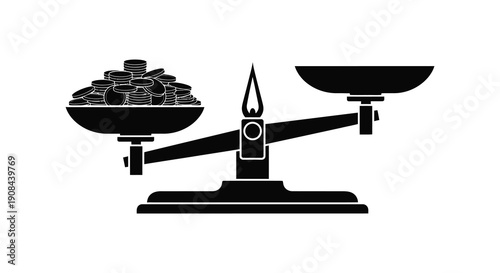 A stark depiction of justice and financial balance is shown with a scale rendered as a silhouette