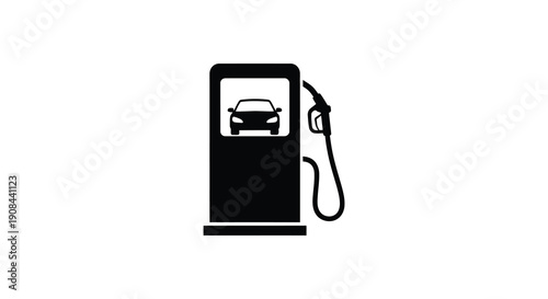 A stark black silhouette depicts a fuel pump with a car positioned underneath illustrating refueling services silhouette