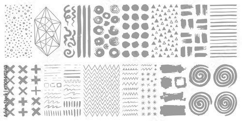 Collection of diverse hand-drawn abstract elements and textures in a modern graphic style, perfect for design projects