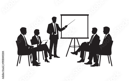Professional and Serious Minimalist Vector Silhouette Illustration of a Business Presentation Meeting