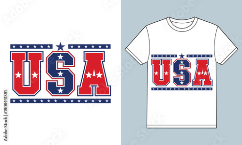 USA Text Design with Stars Border on T-Shirt Mockup