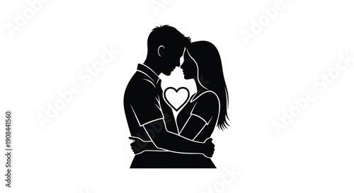 A tender moment between a couple embracing closely their affection highlighted by a heart shape a striking silhouette