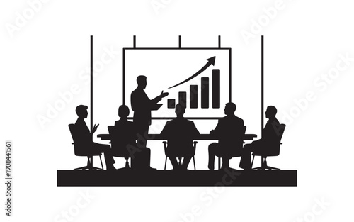 Professional Business Meeting Presentation Silhouette Vector Illustration with Growth Chart