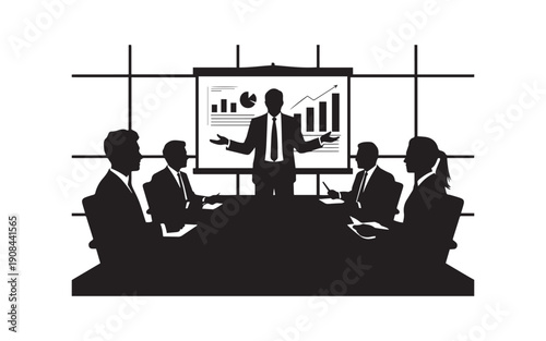 Professional Business Meeting Presentation Silhouette Vector Illustration with Growth Chart