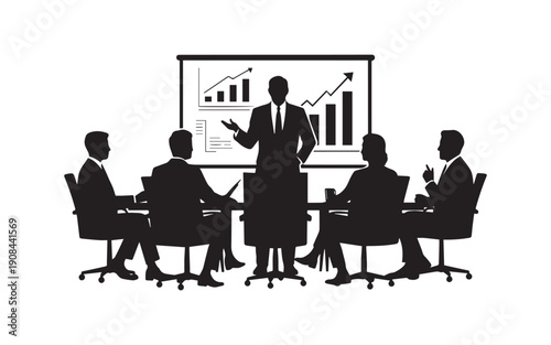 Professional Business Meeting Presentation Silhouette Vector Illustration with Growth Chart